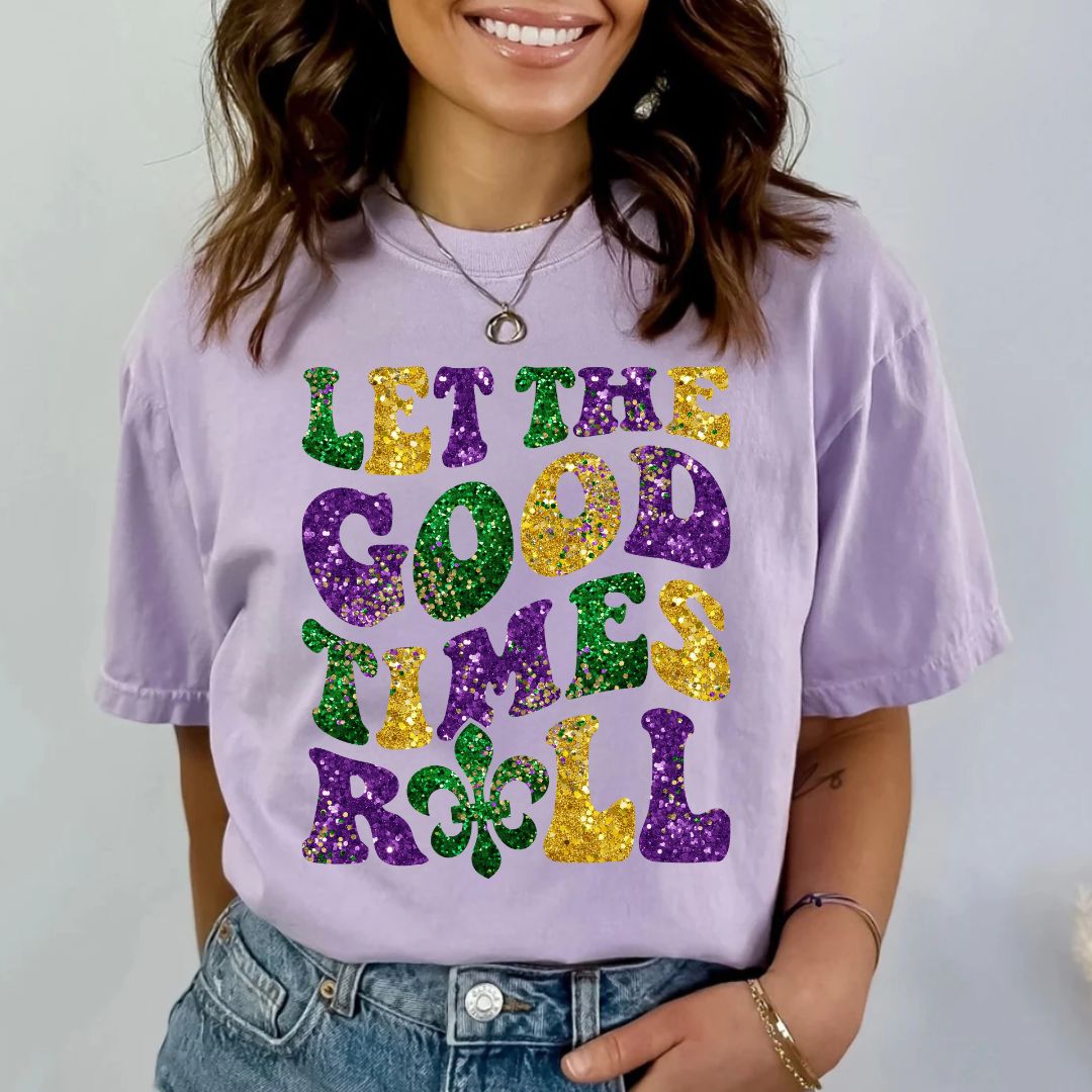 Let The Good Times Roll Faux Glitter Shirt