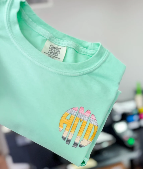 Adult Monogram And Pencil Bow Shirt