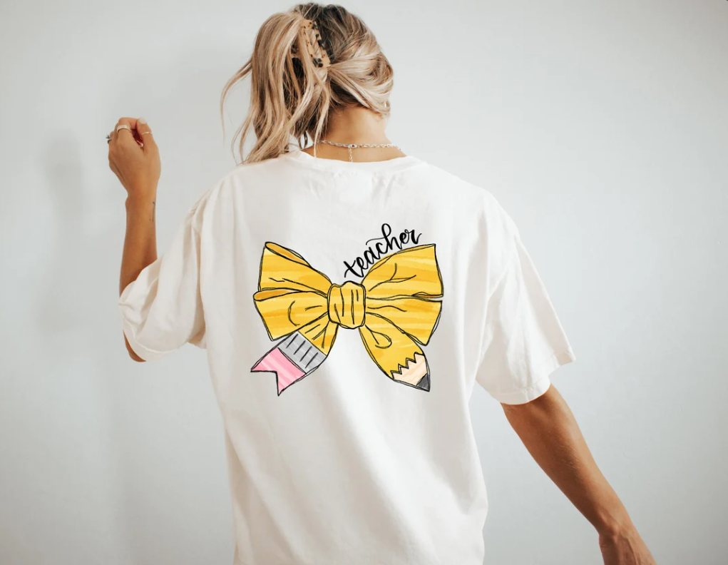 Adult Monogram And Pencil Bow Shirt