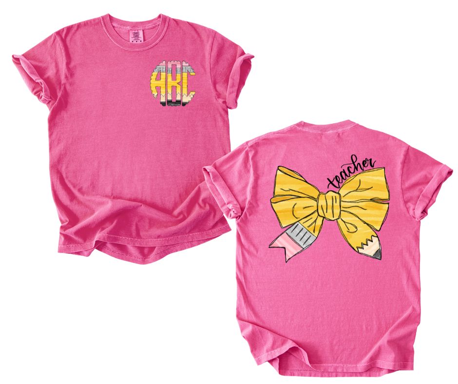 Adult Monogram And Pencil Bow Shirt