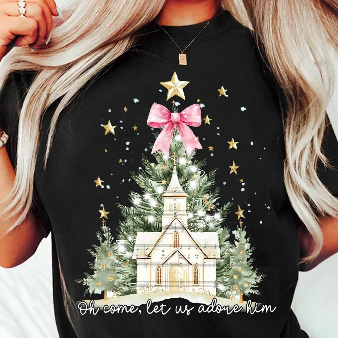 Oh Come, Let us adore him Church Christmas Shirt