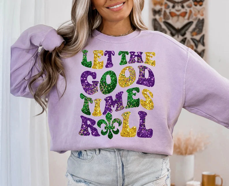 Let The Good Times Roll Faux Glitter Shirt