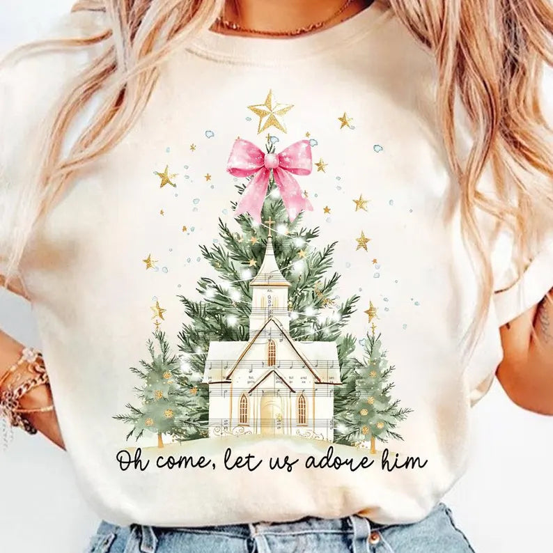 Oh Come, Let us adore him Church Christmas Shirt
