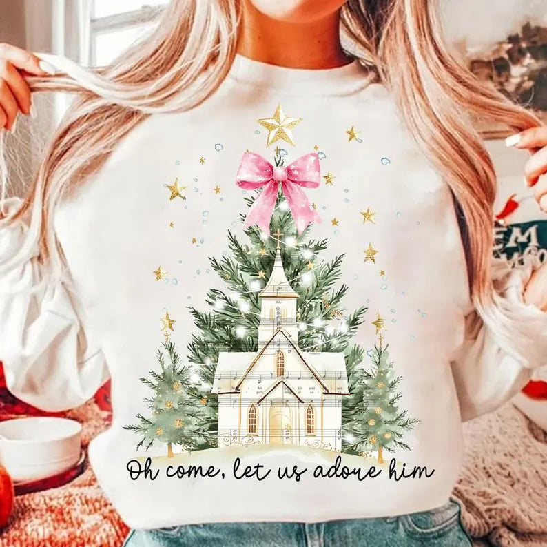 Oh Come, Let us adore him Church Christmas Shirt