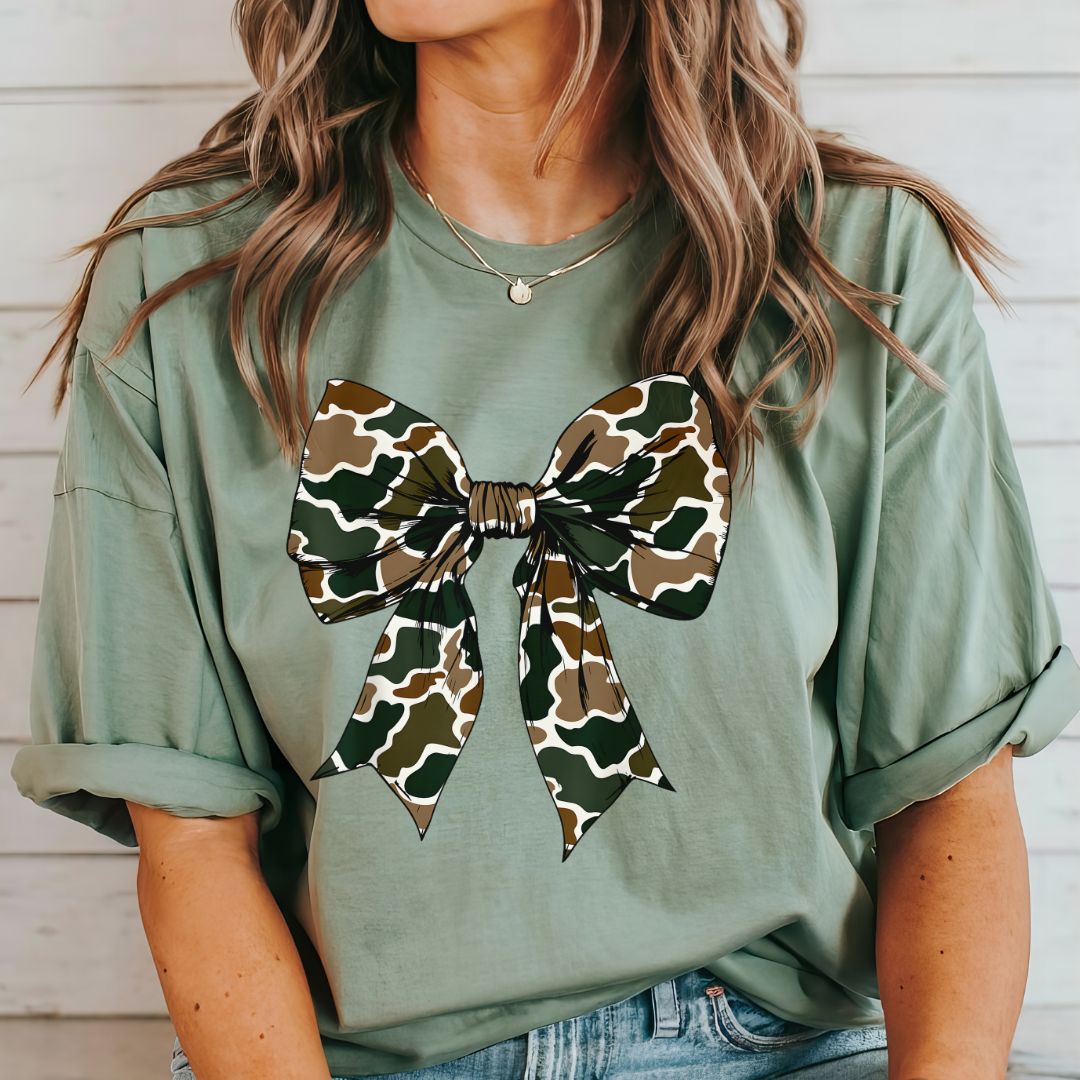 Adult Old School Camo Bow Tee & Sweatshirt