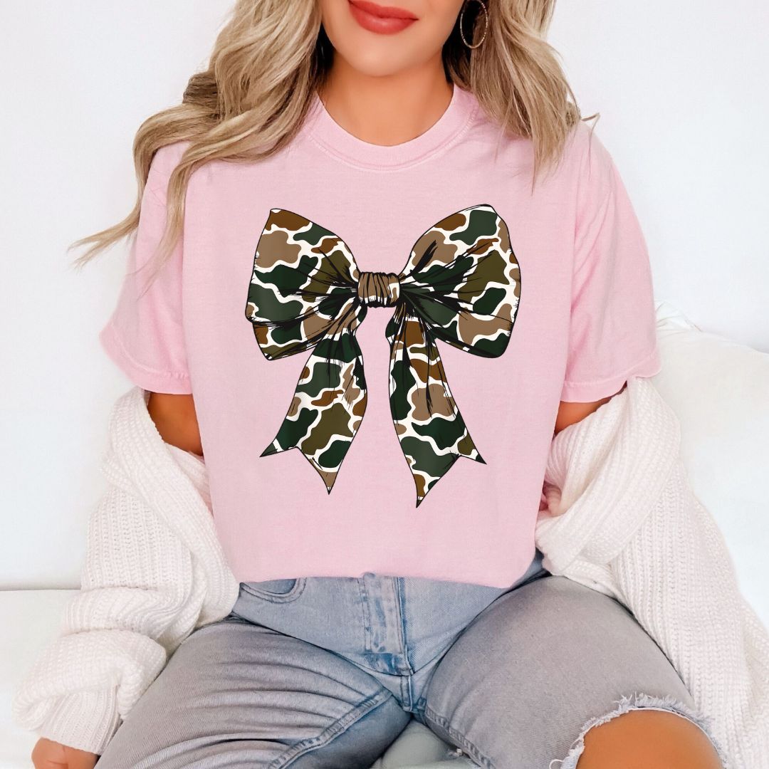 Adult Old School Camo Bow Tee & Sweatshirt