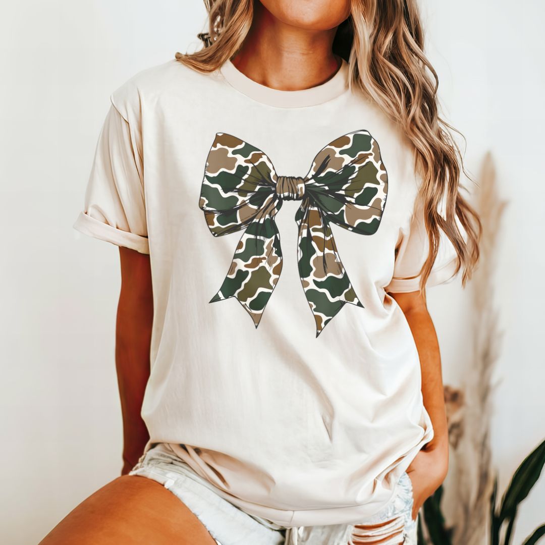 Adult Old School Camo Bow Tee & Sweatshirt