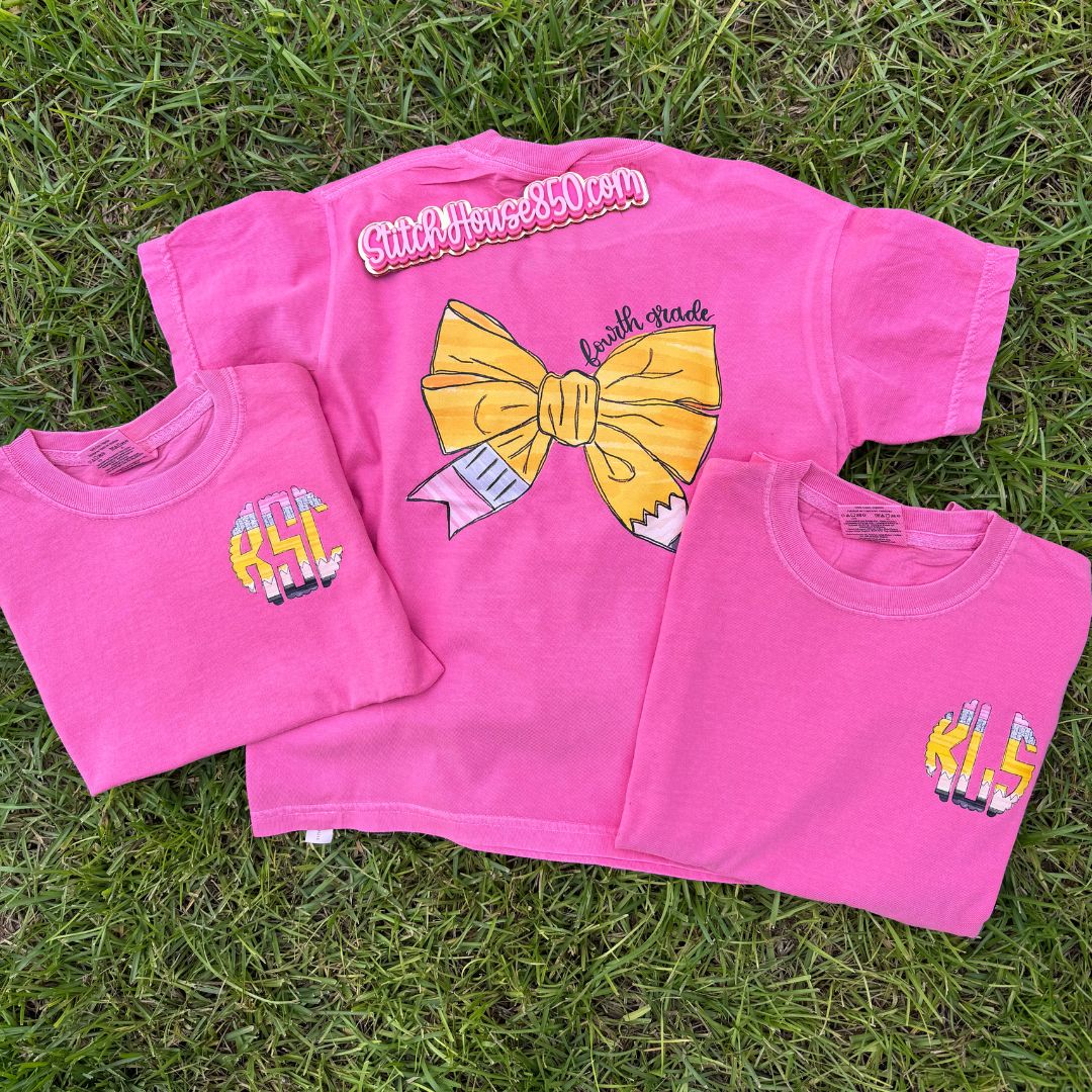 Youth Monogram And Pencil Bow Shirt