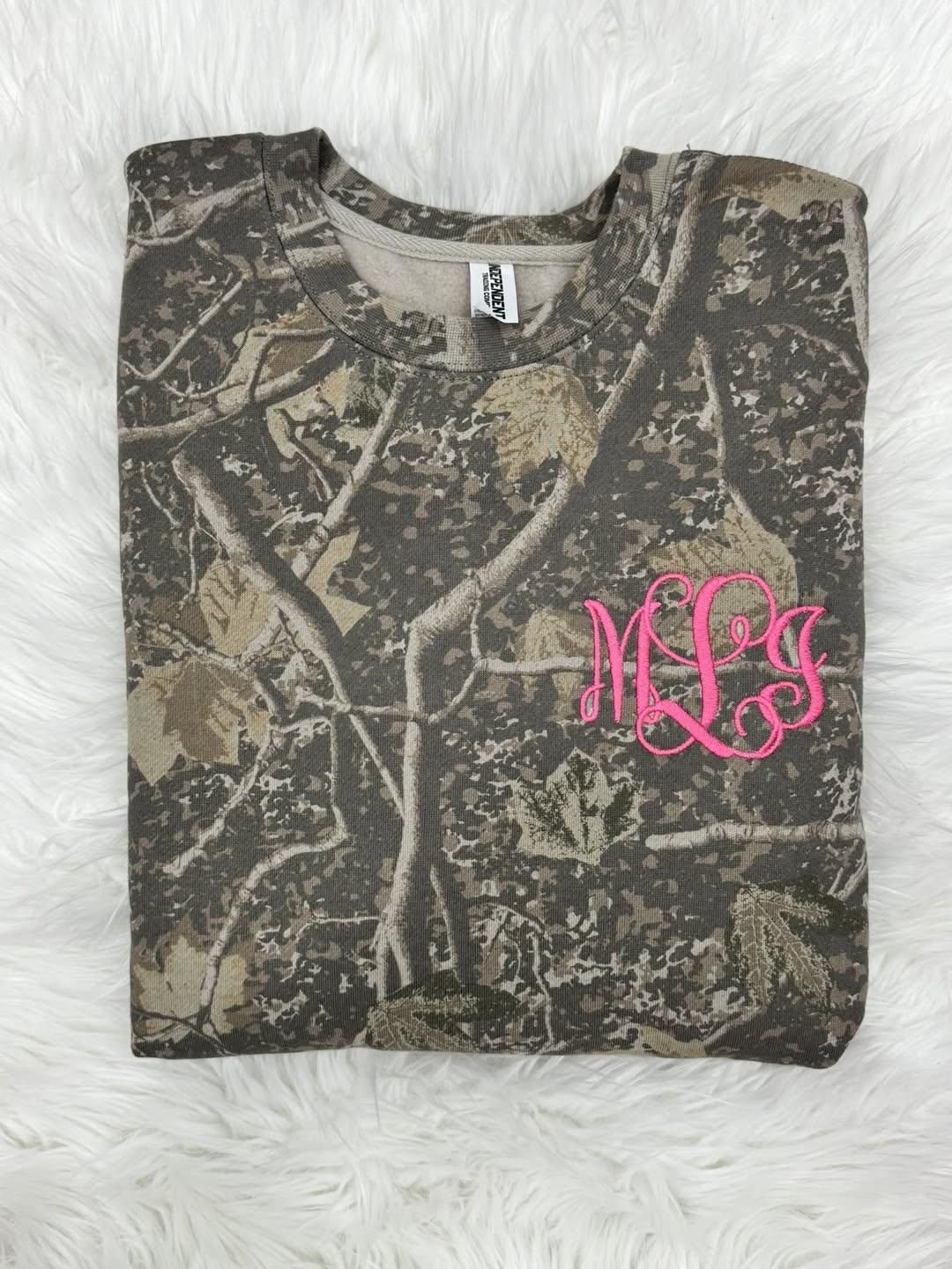Adult Embroidered Monogram Camo Crewneck
