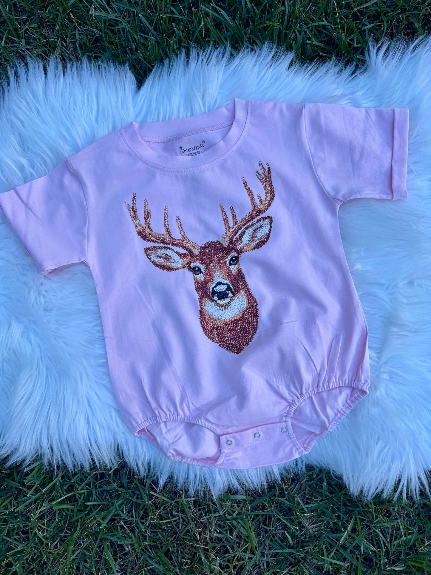 Faux Rhinestone Deer Baby Bubble Romper