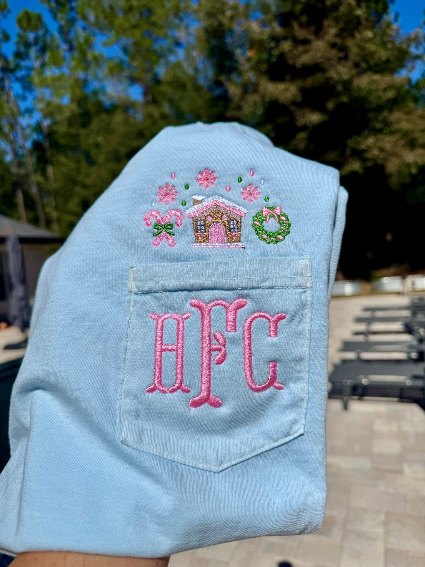 Adult Embroidered Monogram Gingerbread House Shirt
