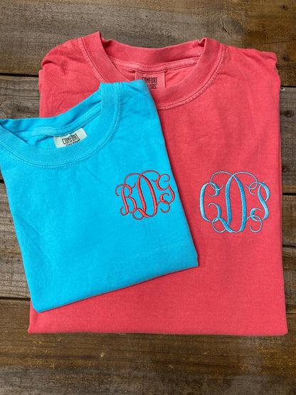 Embroidered Monogram Comfort Color Shirts Adult + Youth