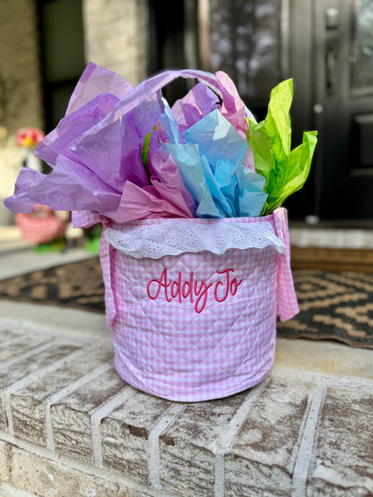 Pink Gingham Easter Basket With Bows
