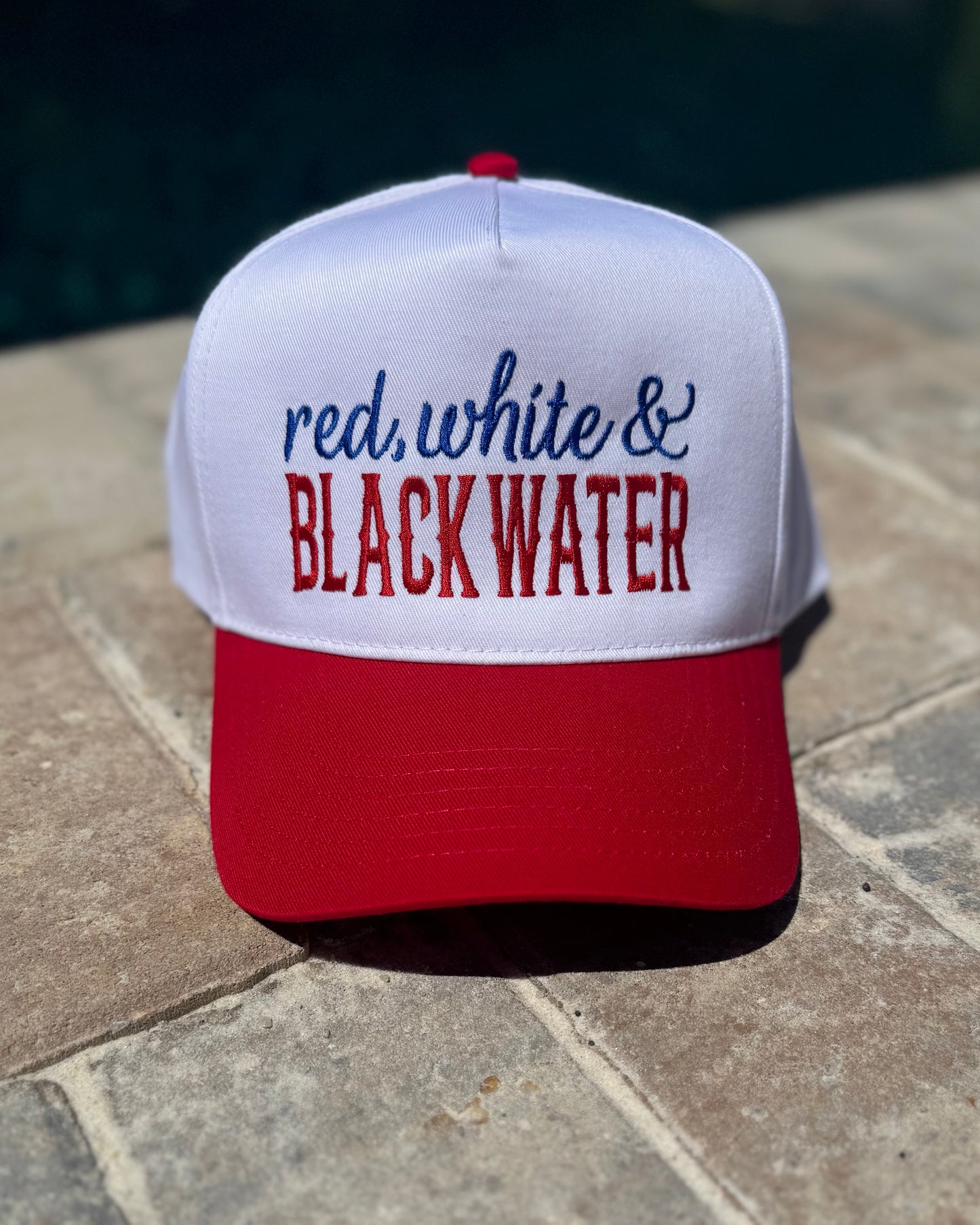 Red, White and Blackwater Embroidered Hats