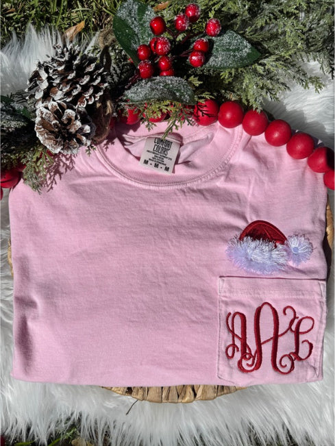 Adult Embroidered Monogram Santa Hat Shirt