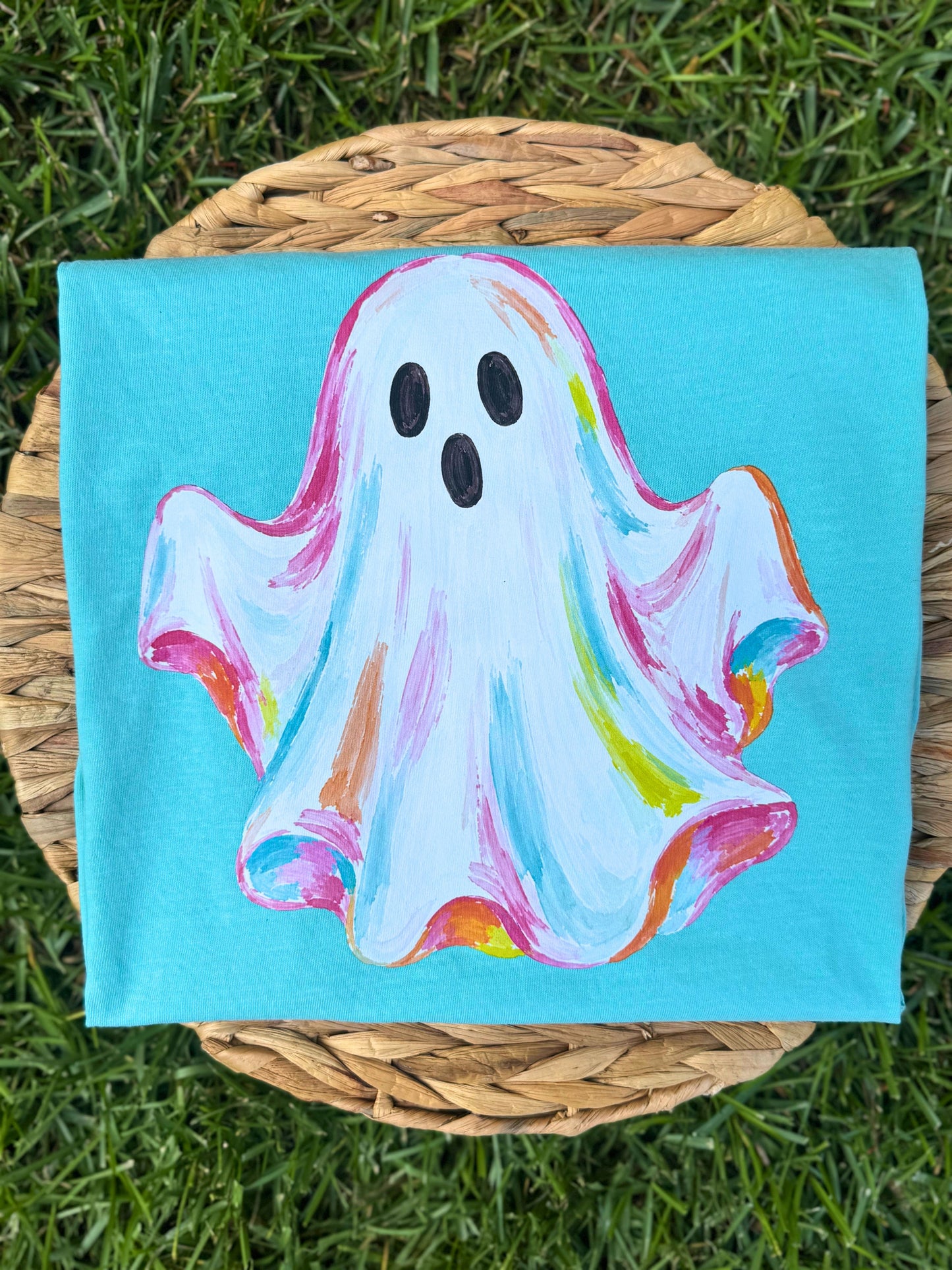 Watercolor Halloween Ghost Hat Tee Adult +Youth
