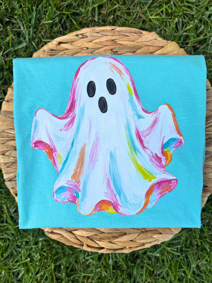 Watercolor Halloween Ghost Hat Tee Adult +Youth