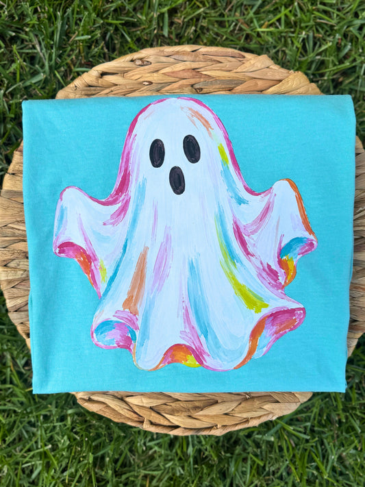 Watercolor Halloween Ghost Hat Tee Adult +Youth