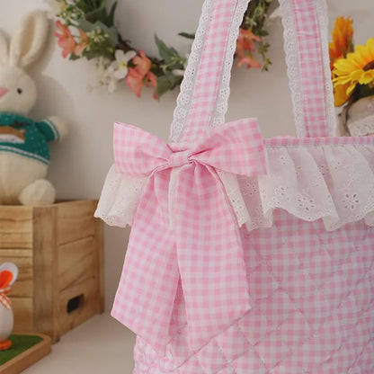 Pink Gingham Easter Basket With Bows