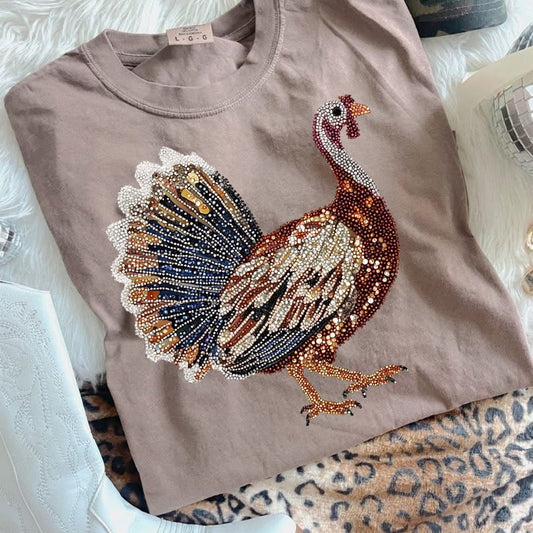 Faux Rhinestone Turkey Shirt